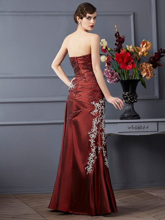 Sheath/Column Beading Sleeveless Strapless Long Taffeta Dresses