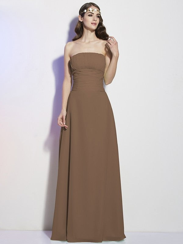 Sleeveless A-Line/Princess Pleats Long Strapless Chiffon Bridesmaid Dresses