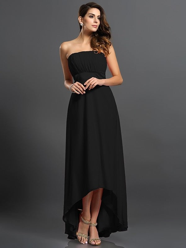 Sleeveless High Low Strapless A-Line/Princess Chiffon Bridesmaid Dresses