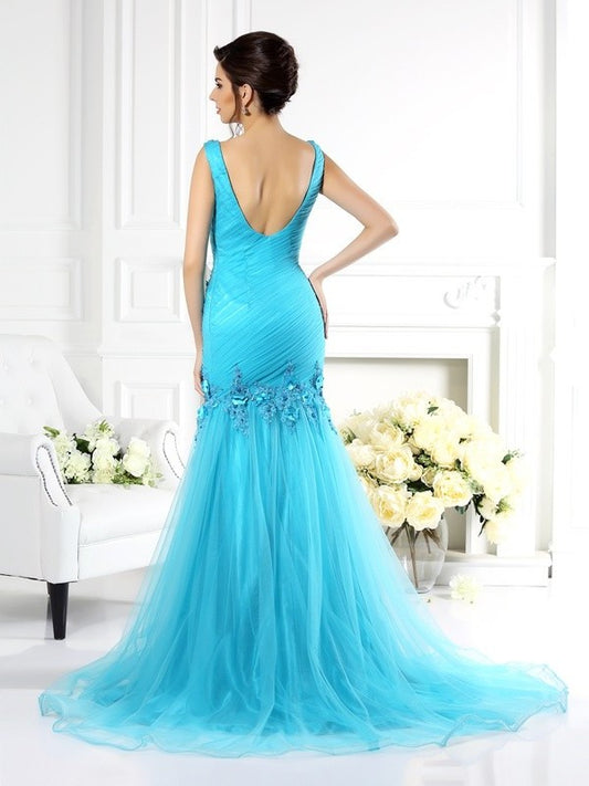 Silk Long Applique Sleeveless Trumpet/Mermaid Straps like Satin Dresses