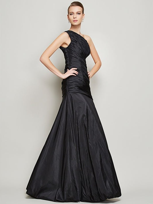 Long One-Shoulder Sleeveless A-Line/Princess Pleats Taffeta Bridesmaid Dresses