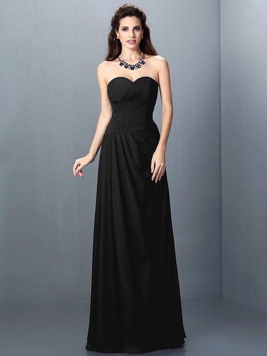 A-Line/Princess Pleats Sleeveless Long Sweetheart Chiffon Bridesmaid Dresses