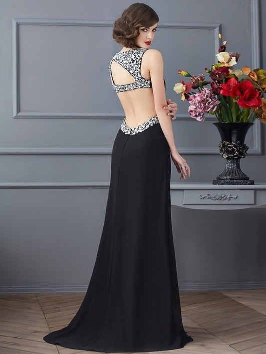 Sheath/Column Straps Beading Sleeveless Long Chiffon Dresses