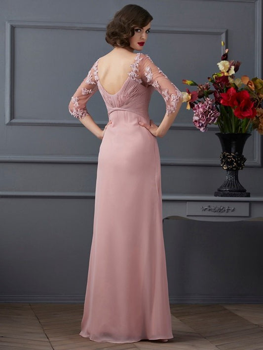 A-Line/Princess Beading Sweetheart Sleeves 1/2 Long Chiffon Dresses