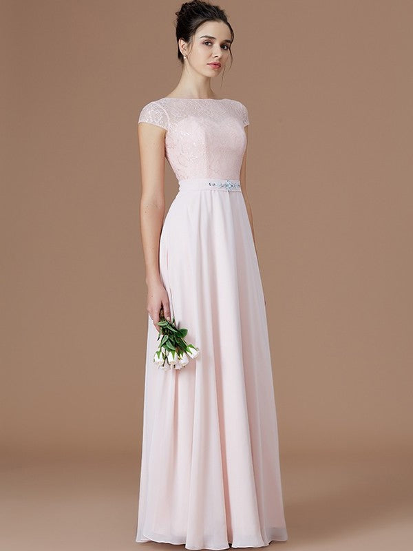 Floor-Length Bateau A-Line/Princess Lace Sleeveless Chiffon Bridesmaid Dresses