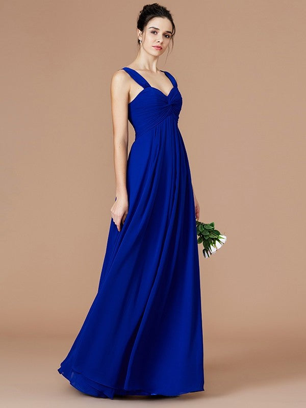 Sweetheart Floor-Length Ruched Empire Sleeveless Chiffon Bridesmaid Dresses