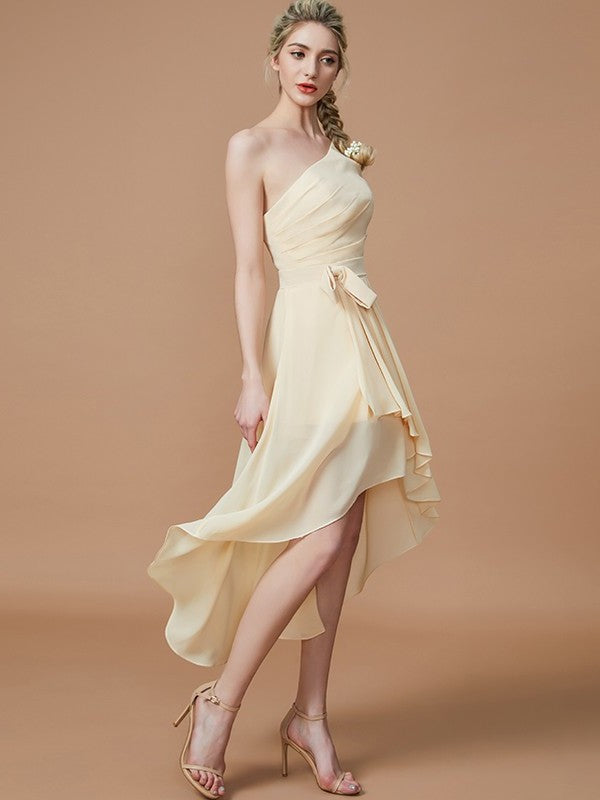 Sleeveless One-Shoulder Asymmetrical A-Line/Princess Layers Chiffon Bridesmaid Dresses