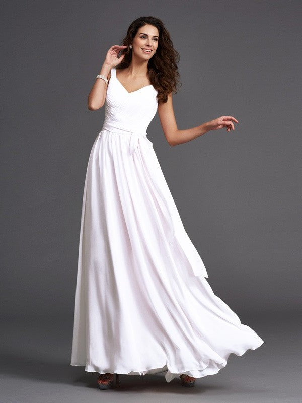 Long Straps A-Line/Princess Sash/Ribbon/Belt Sleeveless Chiffon Bridesmaid Dresses