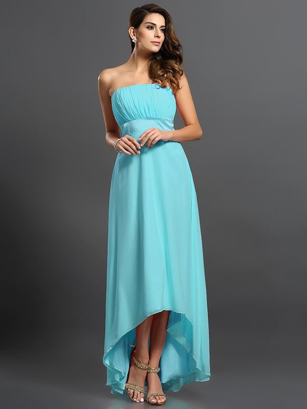 Sleeveless High Low Strapless A-Line/Princess Chiffon Bridesmaid Dresses