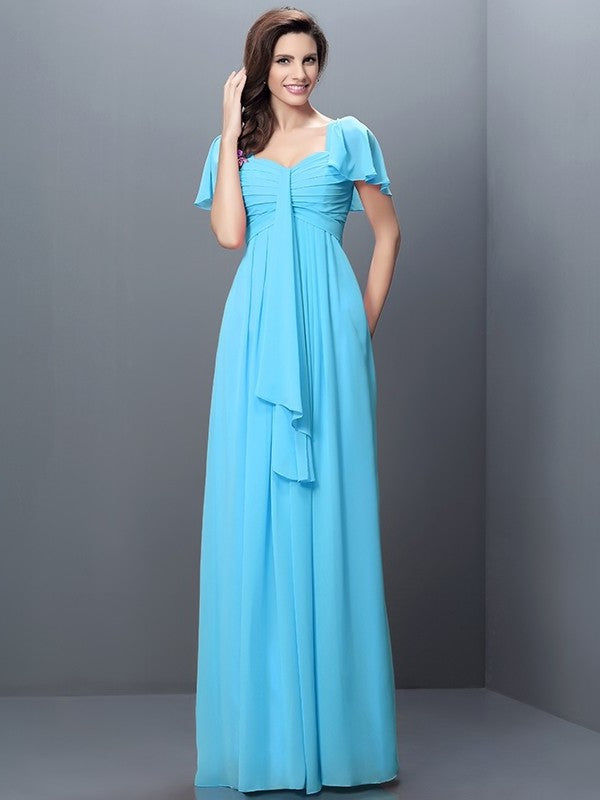 Sleeves Pleats A-Line/Princess Long 1/2 Sweetheart Chiffon Bridesmaid Dresses