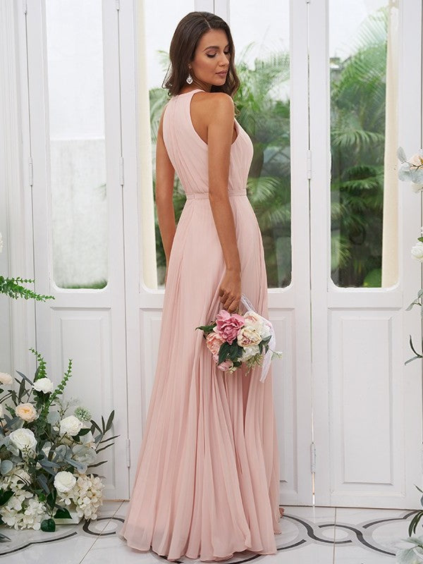 Chiffon Ruffles Halter Sleeveless A-Line/Princess Floor-Length Bridesmaid Dresses