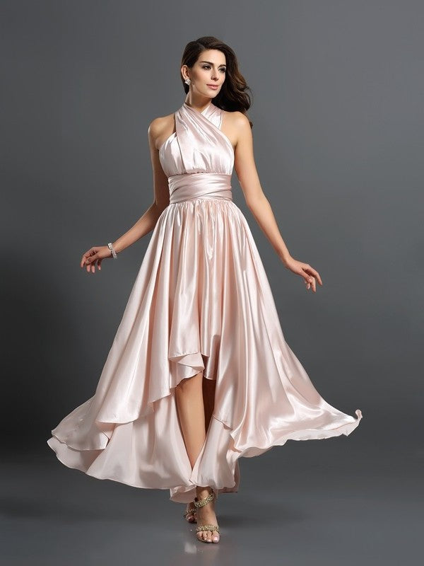 High Sheath/Column Silk Sleeveless like Low Satin Bridesmaid Dresses