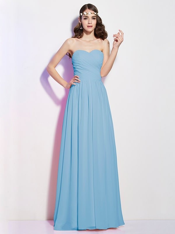 Long A-Line/Princess Pleats Sleeveless Sweetheart Chiffon Bridesmaid Dresses