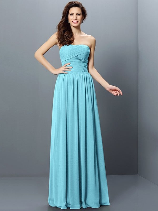 Pleats Strapless Long Sleeveless A-Line/Princess Chiffon Bridesmaid Dresses