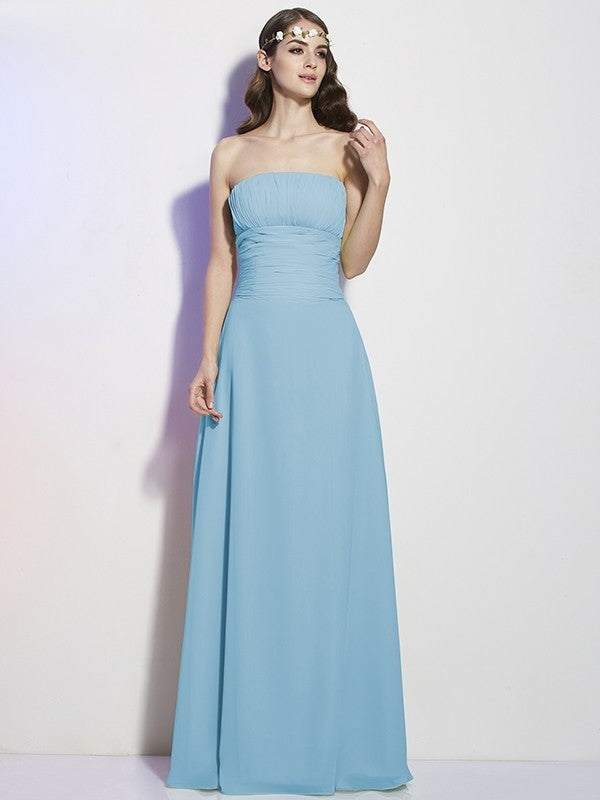 Sleeveless A-Line/Princess Pleats Long Strapless Chiffon Bridesmaid Dresses