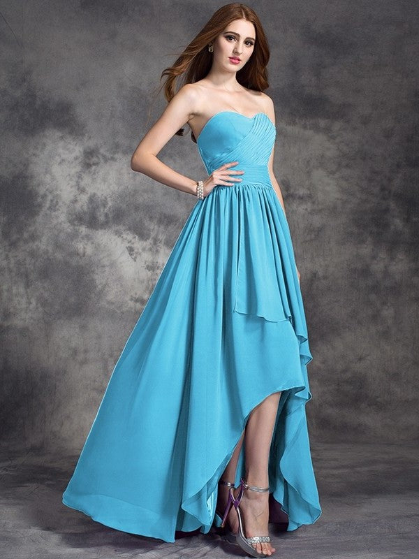 High Ruffles Sweetheart Sleeveless Low A-line/Princess Chiffon Bridesmaid Dresses