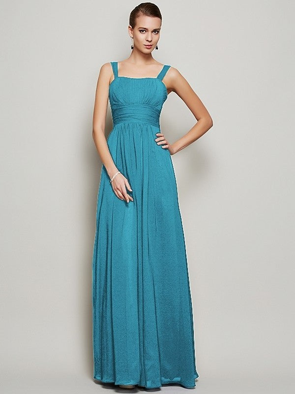 Straps Pleats Sheath/Column Sleeveless Long Chiffon Bridesmaid Dresses