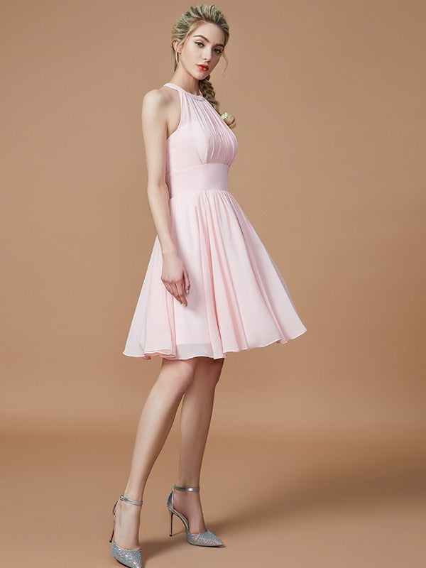 Knee-Length A-Line/Princess Chiffon Sleeveless Scoop Bridesmaid Dresses