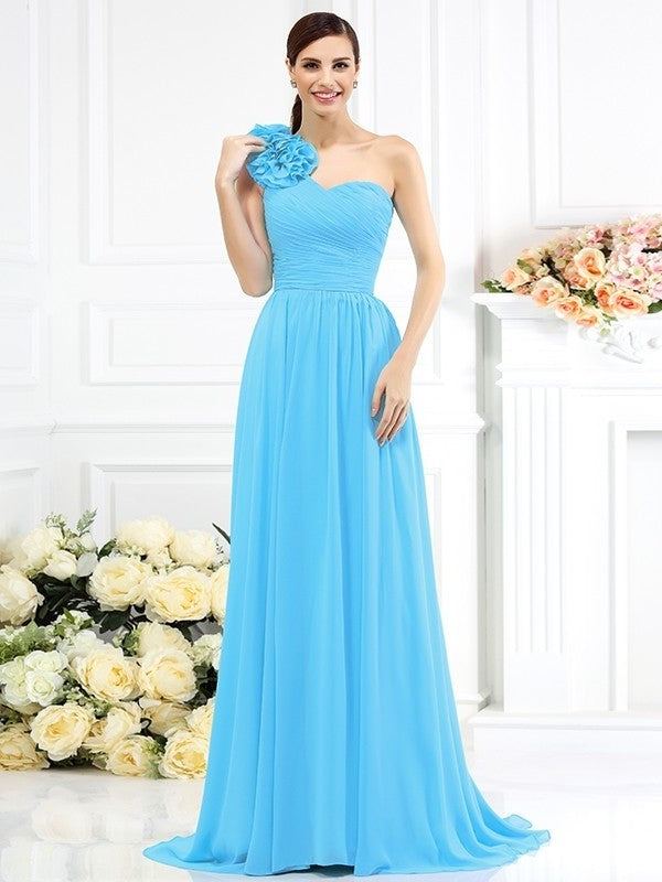 Pleats Long A-Line/Princess One-Shoulder Sleeveless Chiffon Bridesmaid Dresses