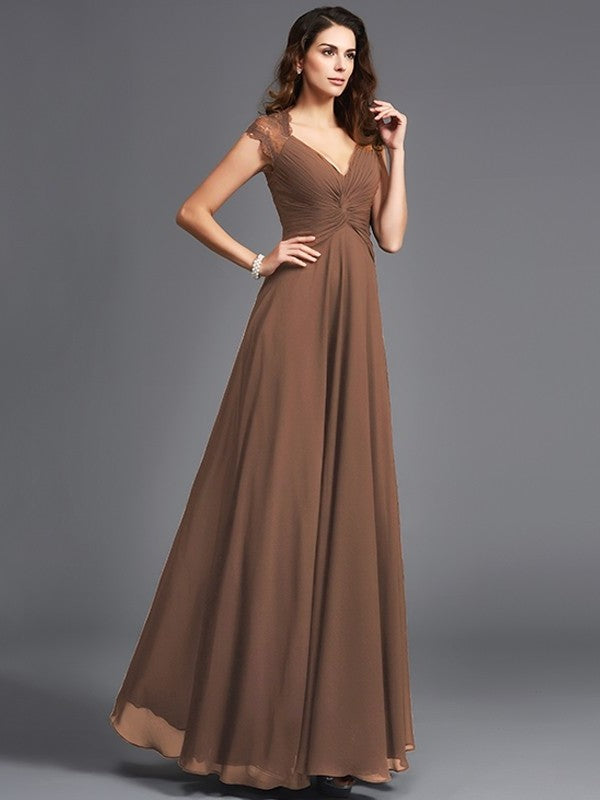 Long V-neck A-Line/Princess Sleeveless Chiffon Bridesmaid dresses