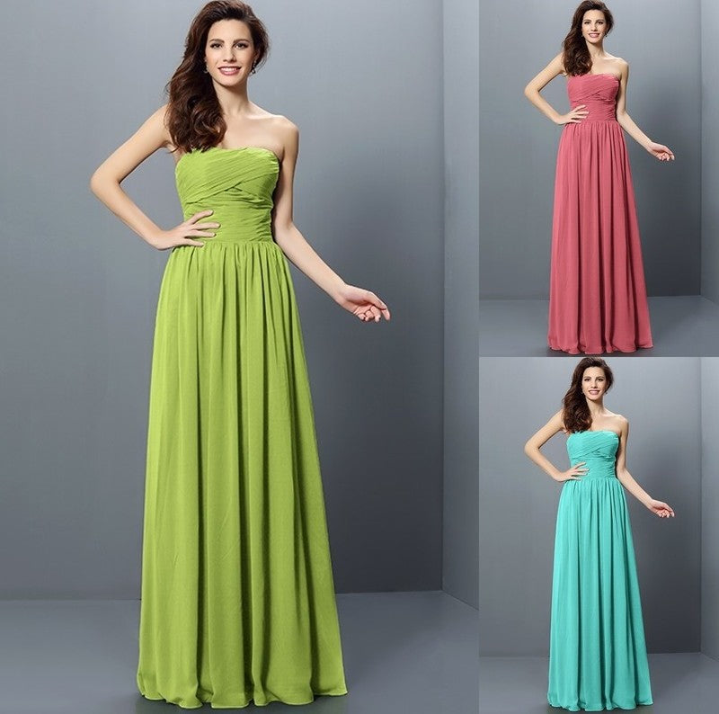 Pleats Strapless Long Sleeveless A-Line/Princess Chiffon Bridesmaid Dresses