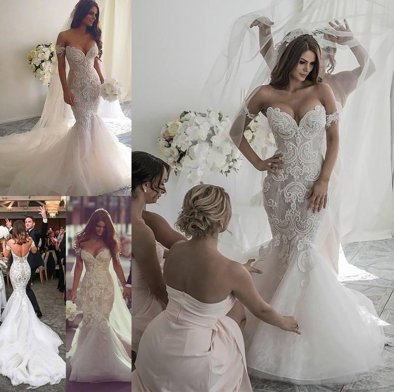 Tulle Trumpet/Mermaid Chapel Off-the-Shoulder Train Sleeveless Wedding Dresses