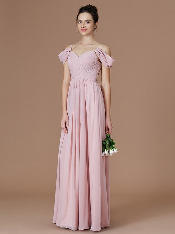 Off-the-Shoulder Ruched Floor-Length A-Line/Princess Sleeveless Chiffon Bridesmaid Dresses