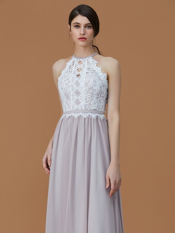 Lace Halter Floor-Length A-Line/Princess Sleeveless Chiffon Bridesmaid Dresses