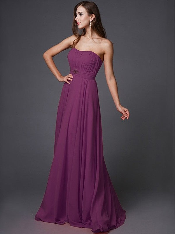 Beading A-Line/Princess Sleeveless Strapless Long Bridesmaid Dresses