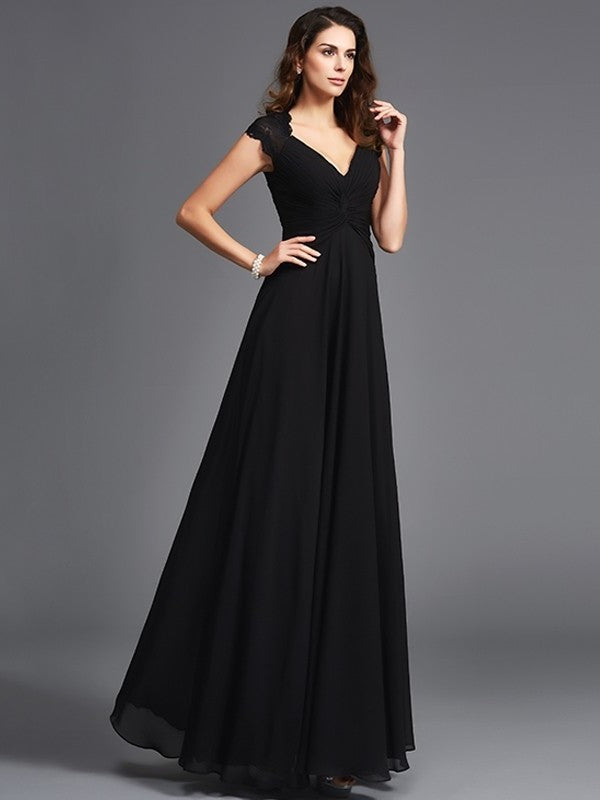 Long V-neck A-Line/Princess Sleeveless Chiffon Bridesmaid dresses