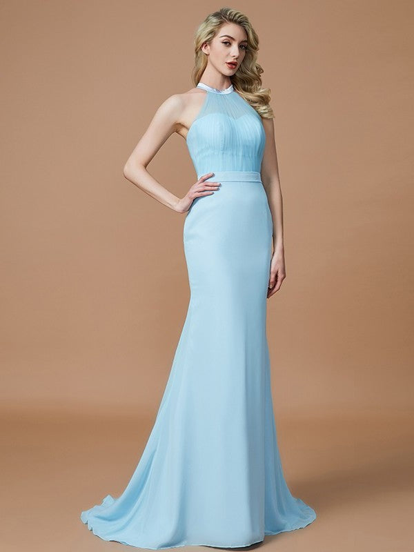 Trumpet/Mermaid Train Sweep/Brush Sleeveless Scoop Chiffon Bridesmaid Dresses