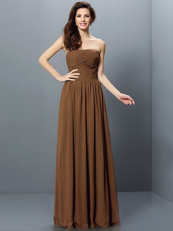 Pleats Strapless Long Sleeveless A-Line/Princess Chiffon Bridesmaid Dresses