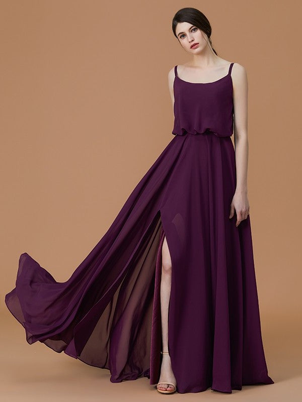 Floor-Length Ruffles Sleeveless A-Line/Princess Straps Spaghetti Chiffon Bridesmaid Dresses