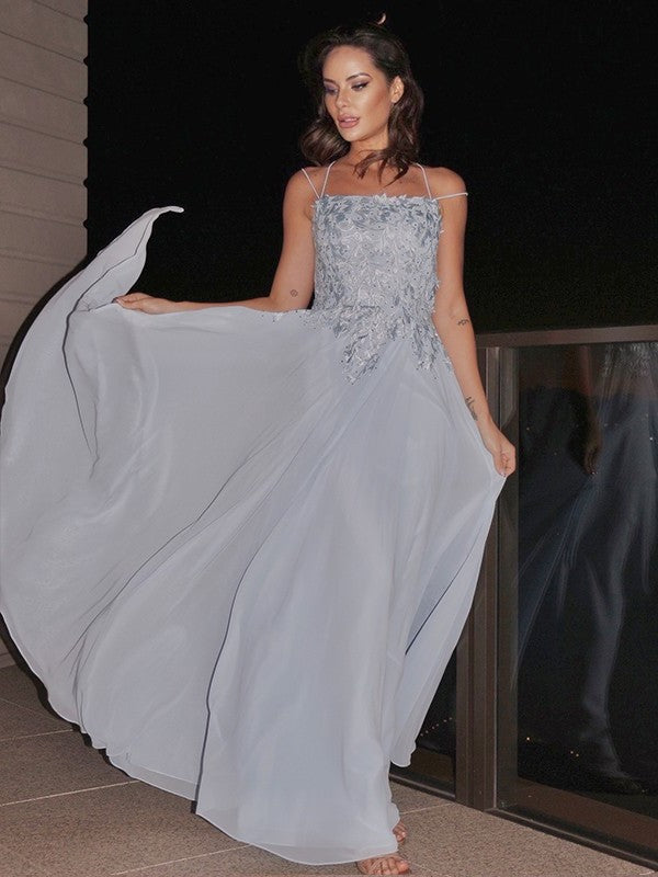 Square Applique Chiffon A-Line/Princess Sleeveless Floor-Length Dresses
