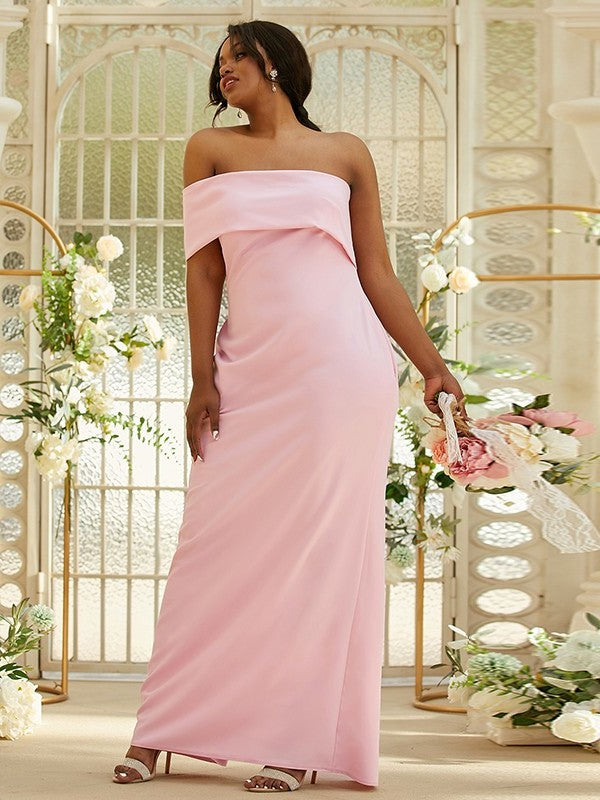 Sleeveless Sheath/Column Crepe Stretch Ruched One-Shoulder Floor-Length Bridesmaid Dresses