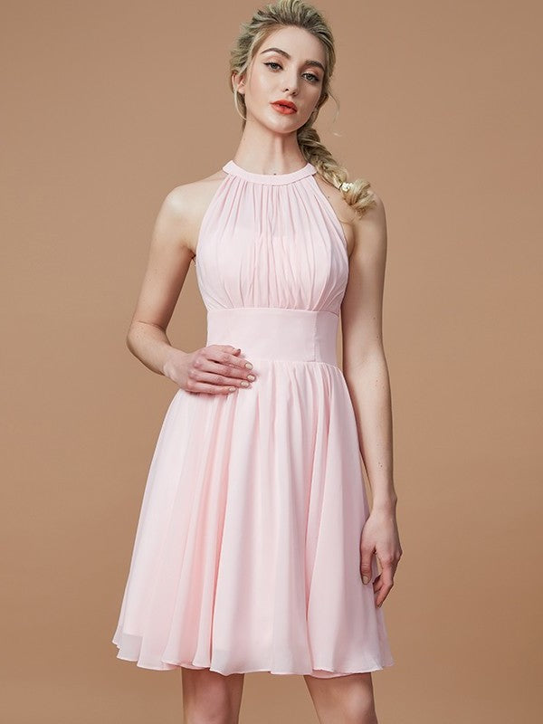 Knee-Length A-Line/Princess Chiffon Sleeveless Scoop Bridesmaid Dresses