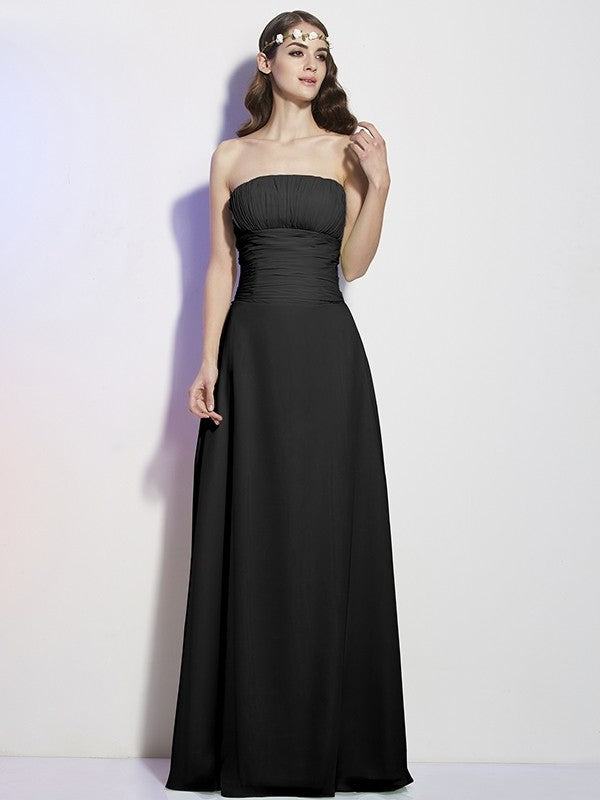 Sleeveless A-Line/Princess Pleats Long Strapless Chiffon Bridesmaid Dresses