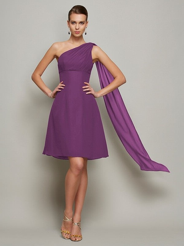 One-Shoulder Sleeveless Short Pleats A-Line/Princess Chiffon Bridesmaid Dresses