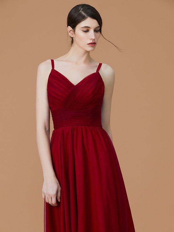 Ruffles Sleeveless Asymmetrical Spaghetti A-Line/Princess Straps Chiffon Bridesmaid Dresses