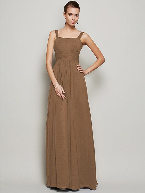 Straps Pleats Sheath/Column Sleeveless Long Chiffon Bridesmaid Dresses