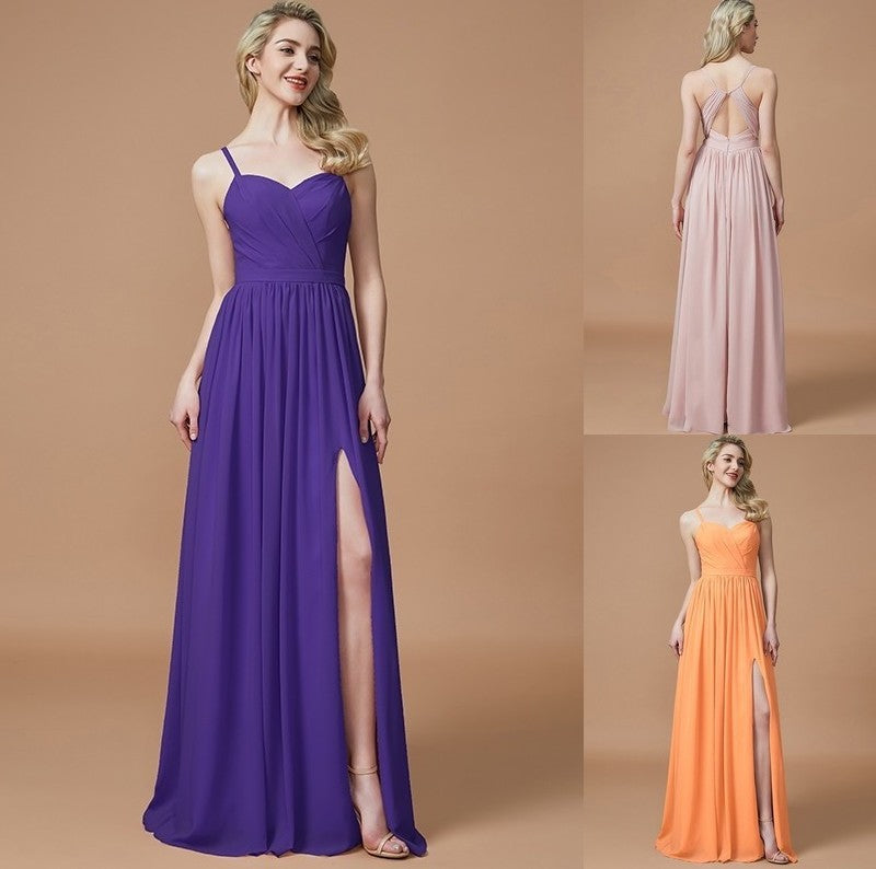 A-Line/Princess Ruched Spaghetti Sleeveless Floor-Length Straps Chiffon Bridesmaid Dresses