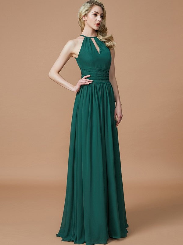 Sleeveless Chiffon Scoop A-Line/Princess Floor-Length Bridesmaid Dresses