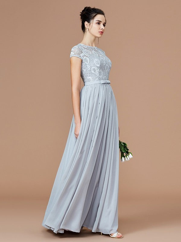 Lace A-Line/Princess Sleeves Short Jewel Floor-Length Chiffon Bridesmaid Dresses