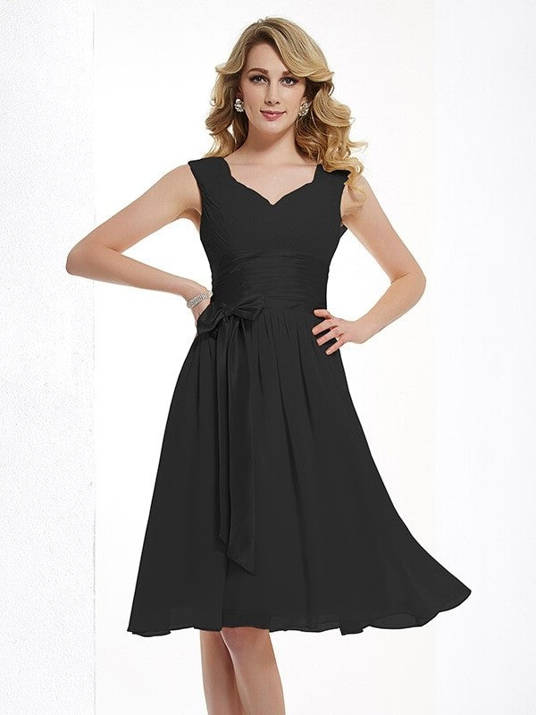 Sleeveless Pleats Straps A-Line/Princess Short Chiffon Bridesmaid Dresses