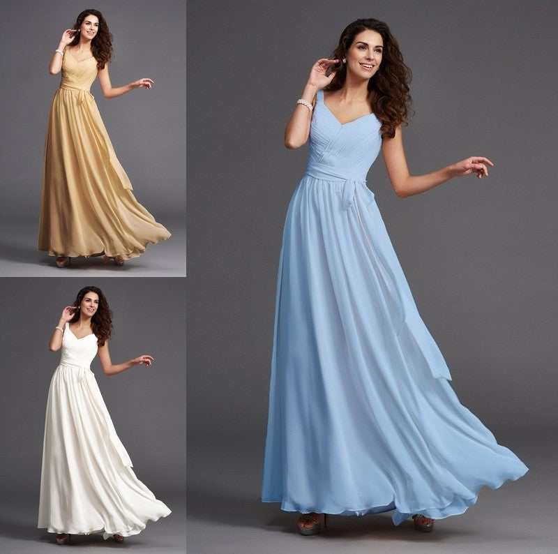 Long Straps A-Line/Princess Sash/Ribbon/Belt Sleeveless Chiffon Bridesmaid Dresses