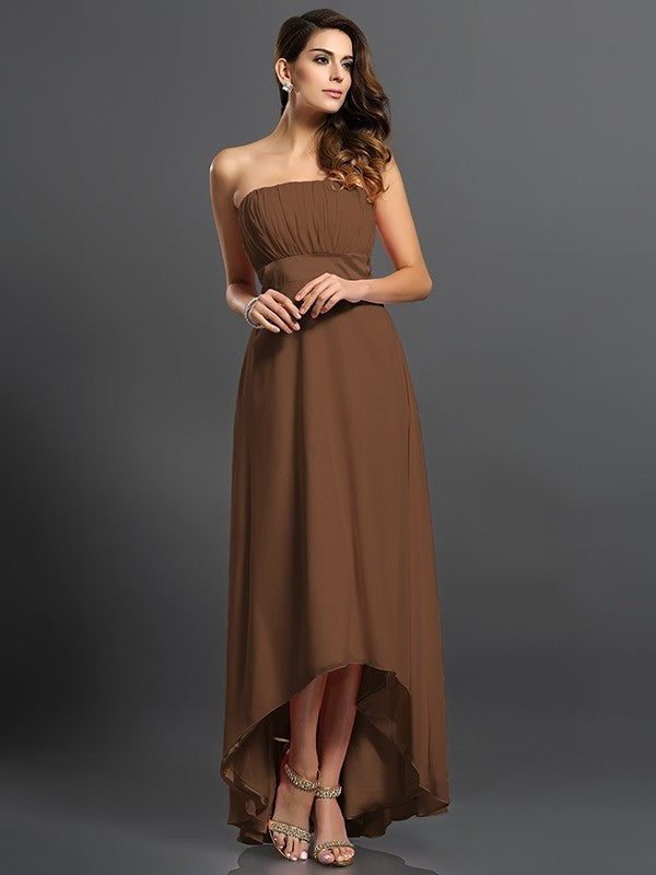 Sleeveless High Low Strapless A-Line/Princess Chiffon Bridesmaid Dresses