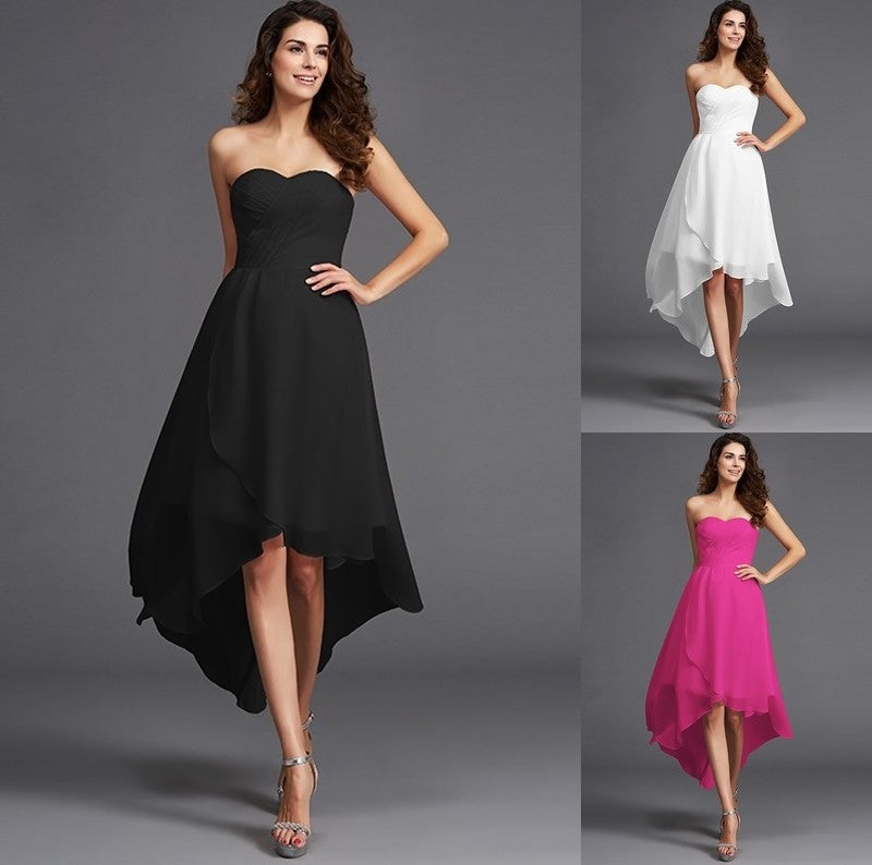 Sweetheart Low High Ruffles A-Line/Princess Sleeveless Chiffon Bridesmaid Dresses