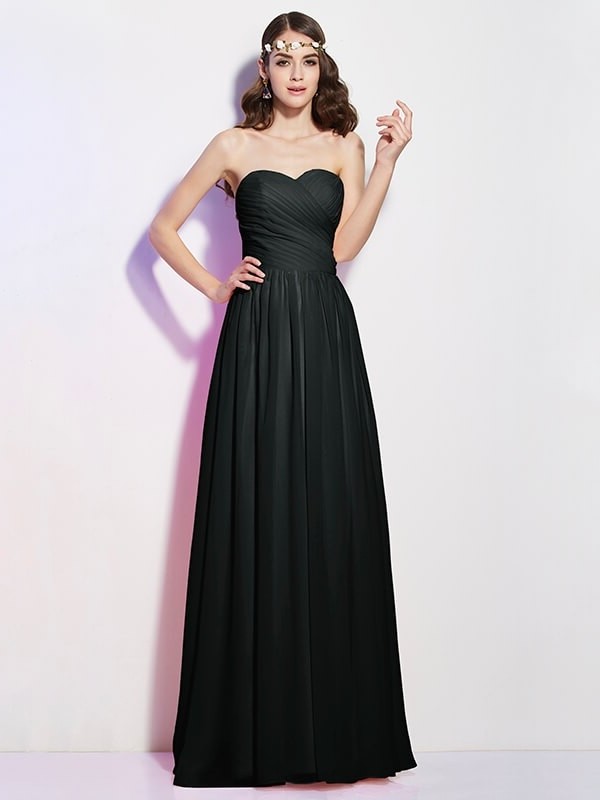 Long A-Line/Princess Pleats Sleeveless Sweetheart Chiffon Bridesmaid Dresses