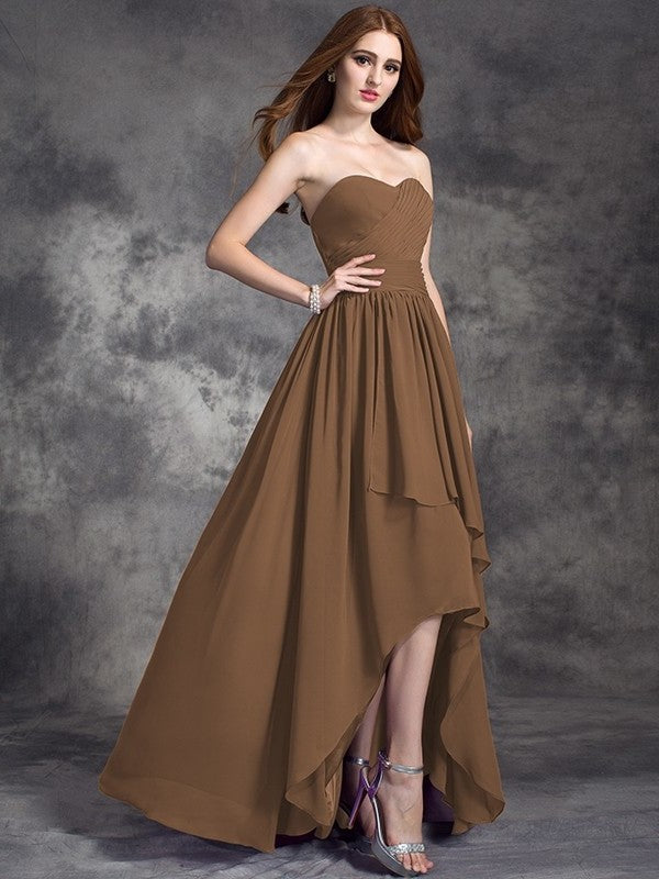 High Ruffles Sweetheart Sleeveless Low A-line/Princess Chiffon Bridesmaid Dresses