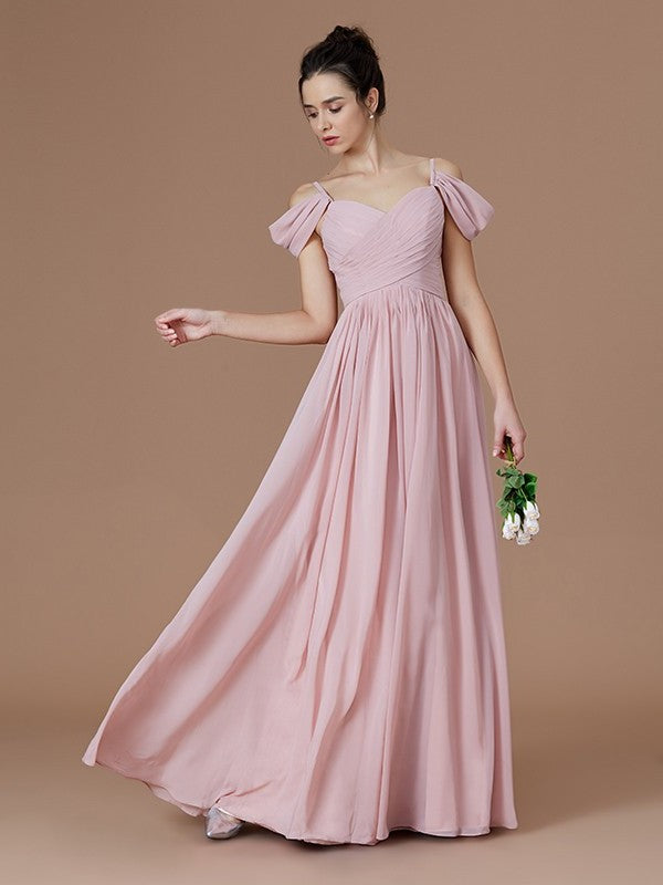 Off-the-Shoulder Ruched Floor-Length A-Line/Princess Sleeveless Chiffon Bridesmaid Dresses